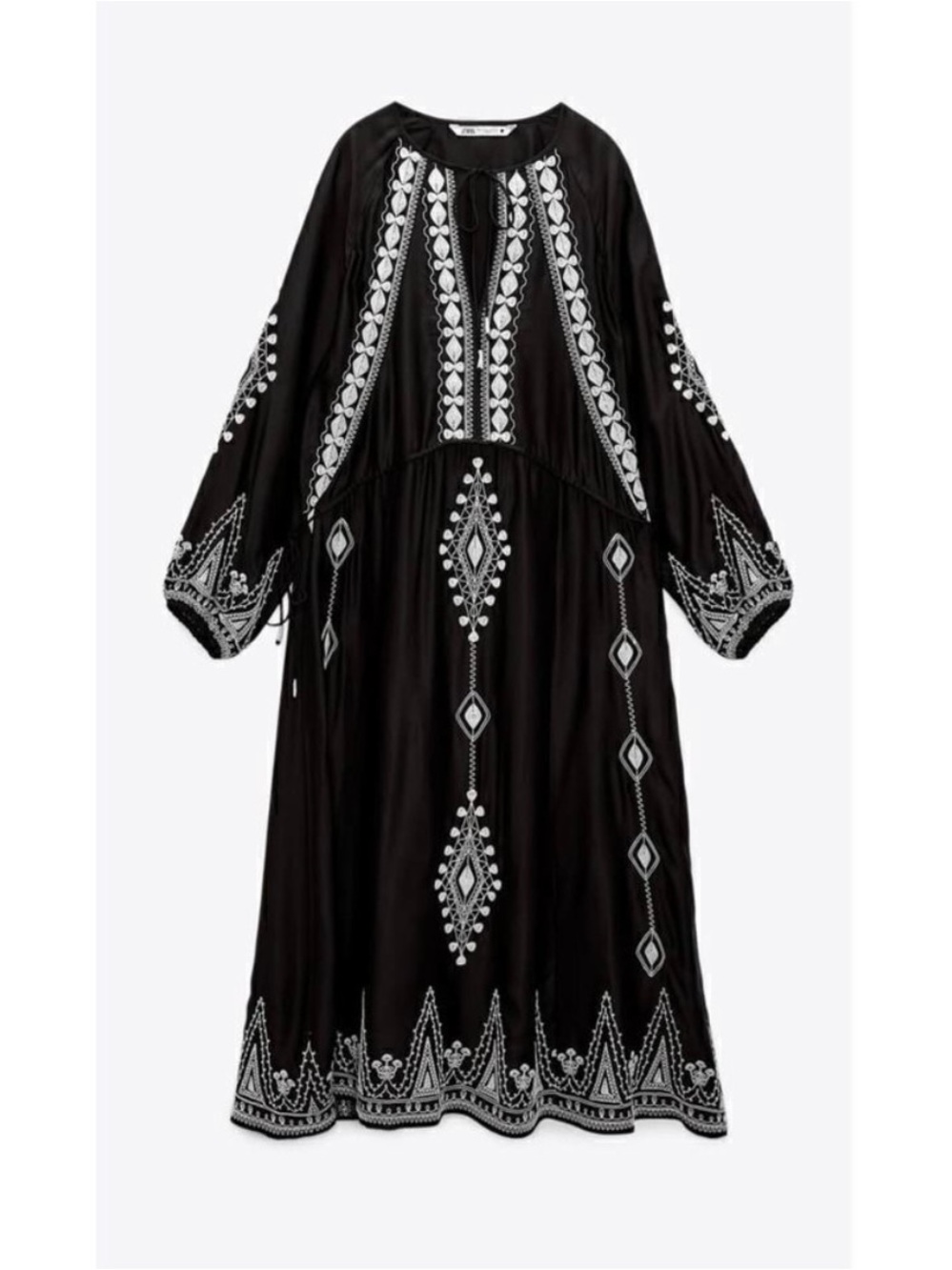 Zara Black Maxi Dress with White Embroidery